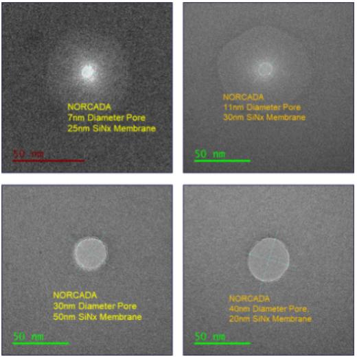 氮化硅窗口（纳米孔），外框3*3mm,窗口0.01*0.01mm,孔径10-30nm,膜厚20-30nm,Norcada