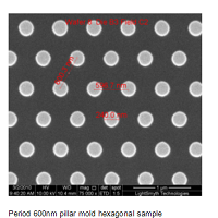 正六边形柱状模板,硅,周期600nm,线宽80-300nm,高度150-350nm